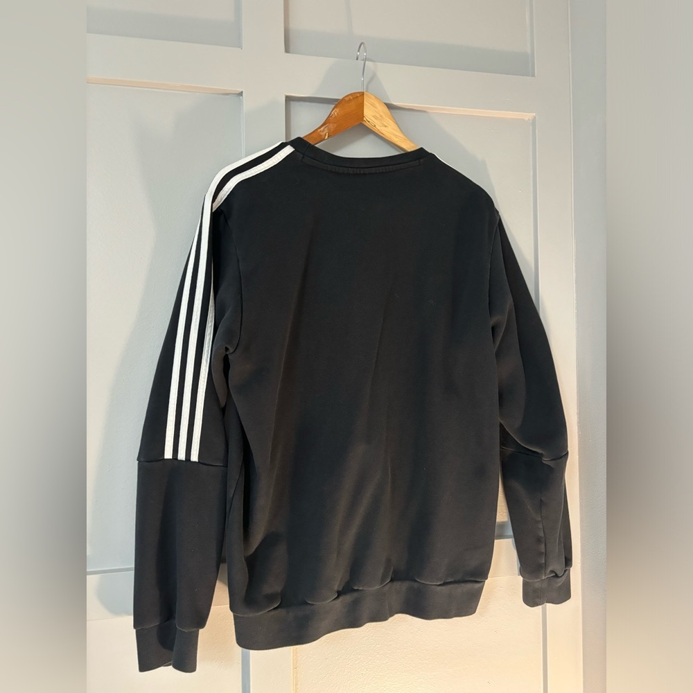 Adidas Side Stripe Round Neck Black Sweatshirt - Picture 3 of 4